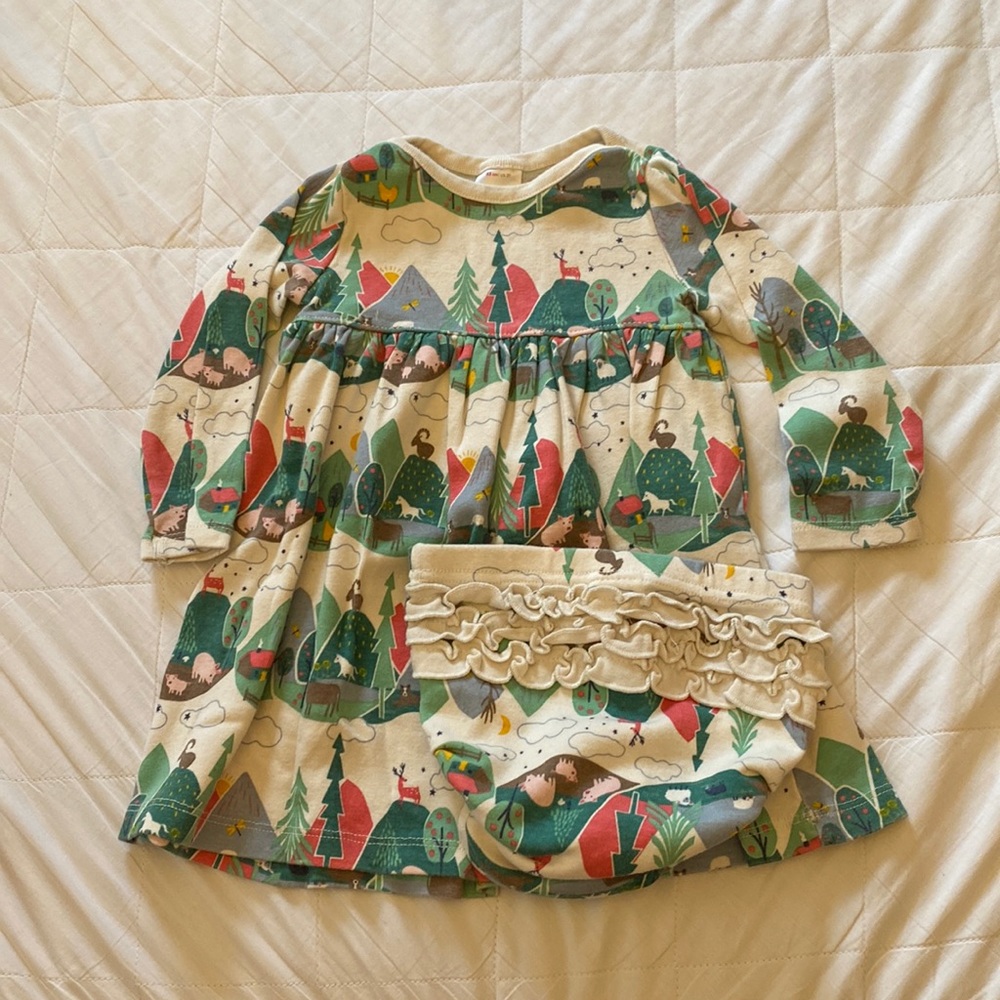 Organic Hanna Andersson Dress and matching ruffled diaper cover